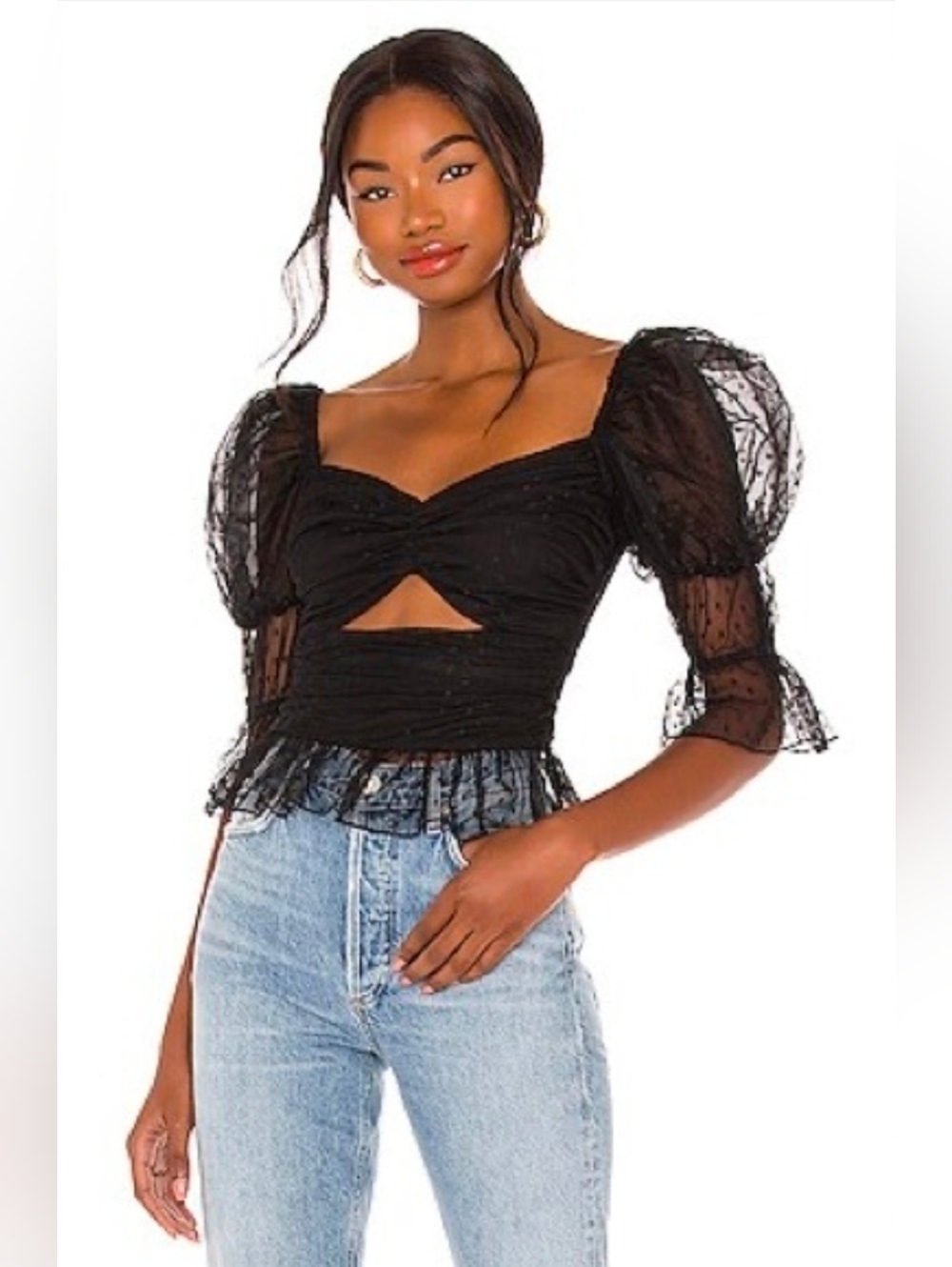 LPA DOLORES BLACK JAQUARD CUTCOUT MESH TOP SIZE SMALL